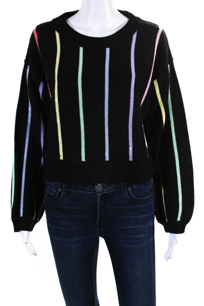 Olivia Rubin Women's Round Neck Long Sleeves Sequin Sweater Black Stripe Size S