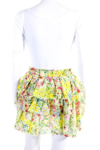 Love Shack Fancy Women's Elastic Waist Ruffle Tiered Floral Mini Skirt Size M
