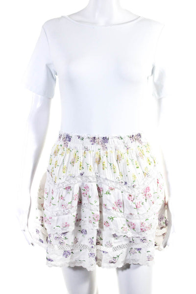 Love Shack Fancy Women's Elastic Waist Tiered Floral Mini Skirt Size M