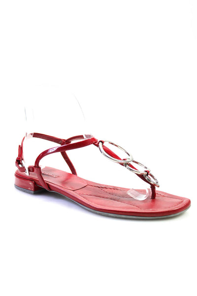 Prada Womens Geometric Accent Ankle Buckled Slip-On Sandals Red Size EUR38