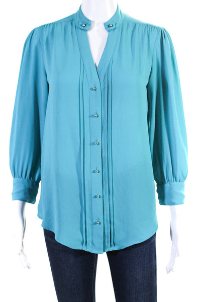 Moulinette Soeurs Womens Long Sleeve High Neck Button Up Blouse Blue Size 4