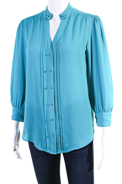 Moulinette Soeurs Womens Long Sleeve High Neck Button Up Blouse Blue Size 4