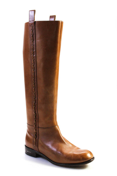 Elie Tahari Womens Brown Leather Zip Flat Knee High Boots Shoes Size 8