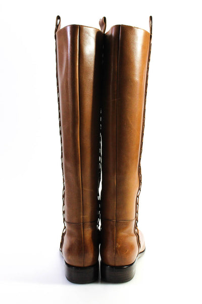 Elie Tahari Womens Brown Leather Zip Flat Knee High Boots Shoes Size 8
