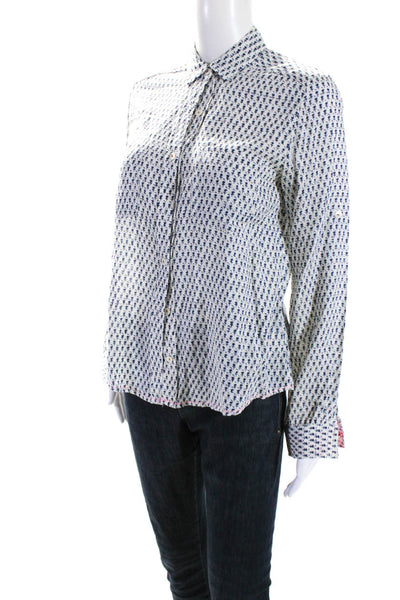 Holding Horses Womens Graphic Print Long Sleeve Button Down Blouse White Size 4