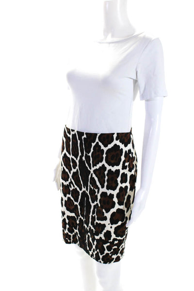 Samantha Sung Womens Animal Print Back Zip Midi Skirt White Size 6