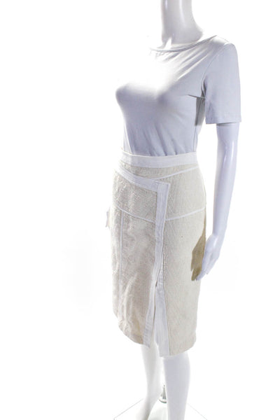 BCBGMAXAZRIA Womens White Cotton Textured Slit Knee Length Pencil Skirt Size 2