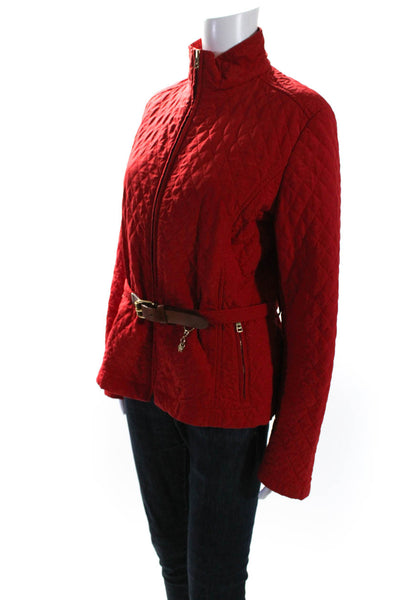 Weekend Max Mara Womens Quilted Collared Zipped Belted Jacket Red Size 12