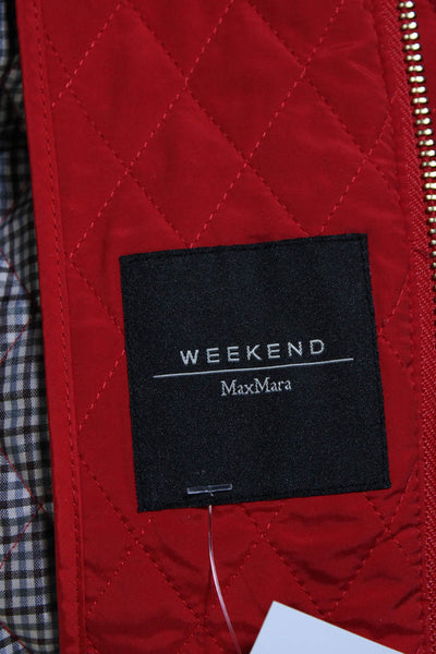 Weekend Max Mara Womens Quilted Collared Zipped Belted Jacket Red Size 12
