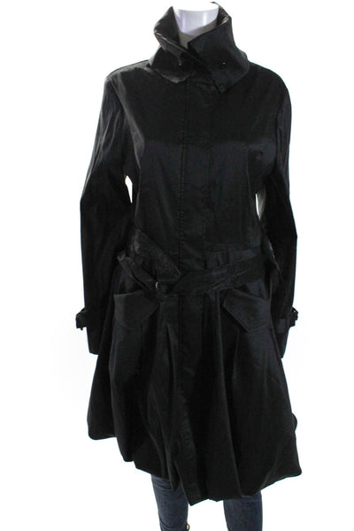 Joseph Ribkoff Womens Snapped Buttoned Zipped Collared Trench Coat Black Size 10