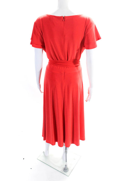 Lauren Ralph Lauren Womens Orange V-Neck Short Sleeve Shift Dress Size 16