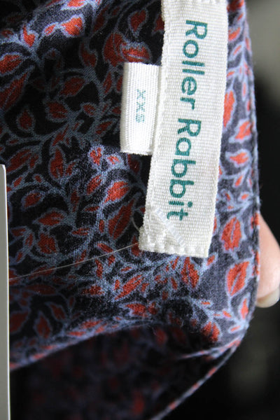 Roller Rabbit Womens Cotton Floral Print Ruffled Collar Blouse top Plum Size XXS