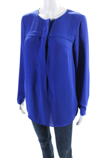 M&S Collection Womens Crepe 1/2 Button Up Long Sleeve Blouse Top Blue Size 8UK