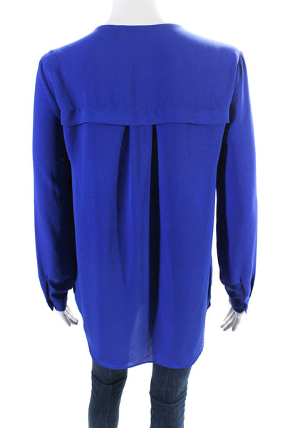 M&S Collection Womens Crepe 1/2 Button Up Long Sleeve Blouse Top Blue Size 8UK