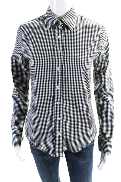 The Shirt Womens Cotton Gingham Collared Button Up Blouse Top Black Size XS