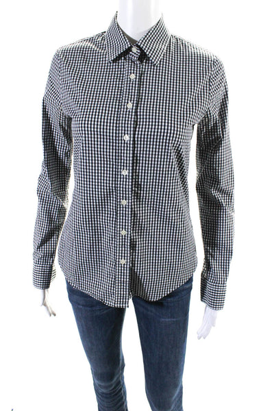 The Shirt Womens Cotton Gingham Collared Button Up Blouse Top Black Size XS