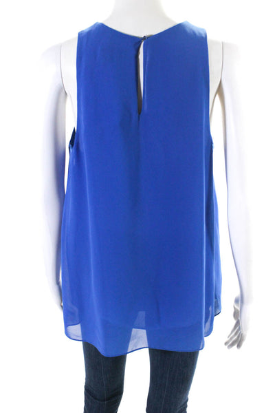 Vince Camuto Womens Crepe Pleated Collar Layered Button Up Tank Top Blue Size S