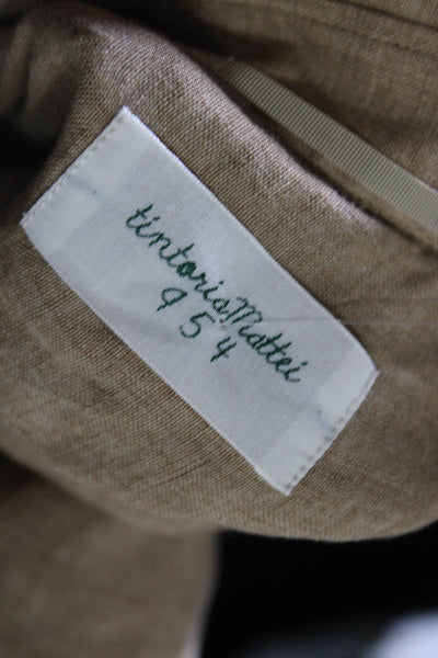 Tintoria Mattei Mens Long Sleeve Woven Button Up Shirt Brown Linen Size 18