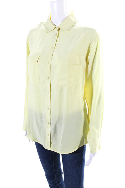 Equipment Femme Womens Button Front Collared Silk Shirt Yellow Size Extra Small