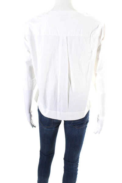 Theory Womens Short Sleeve V Neck Boxy Pocket Shirt White Cotton Size Small