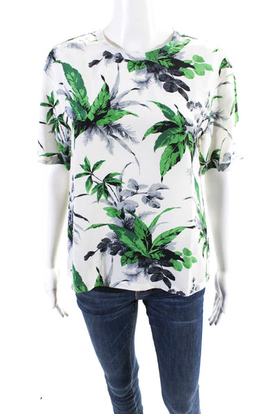 Equipment Femme Womens Short Sleeve Floral Leaf Print Silk Shirt White Multi XS