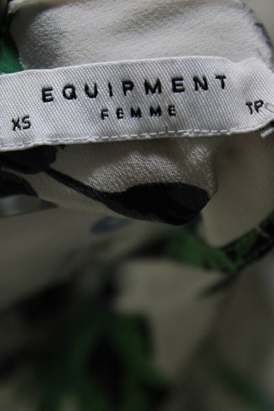 Equipment Femme Womens Short Sleeve Floral Leaf Print Silk Shirt White Multi XS