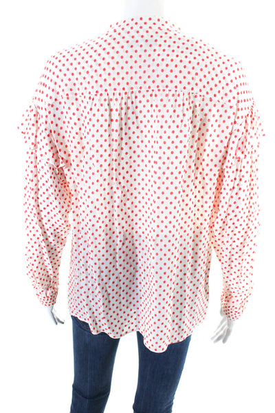 Derek Lam 10 Crosby Womens Long Sleeve V Neck Polka Dot Shirt White Red Size 4