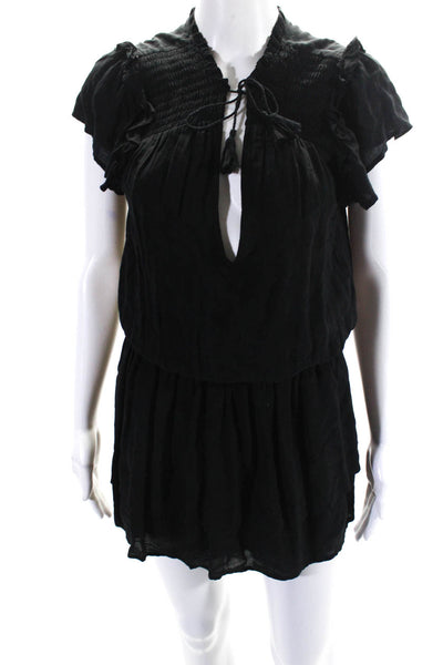 Paige Womens Flutter Sleeve Tie Neck Mini Drop Waist Dress Black Size Small