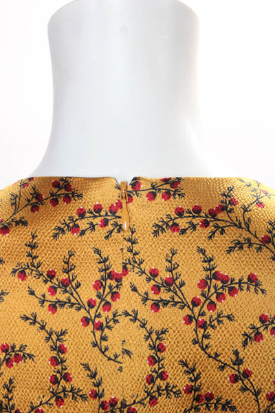 Jonathan Simkhai Womens Hammered Satin Floral Wrap Waist Dress Gold Size 4