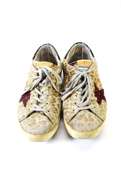 Golden Goose Womens Leopard Print Suede Distressed Skate Sneakers Beige Sz 40 10