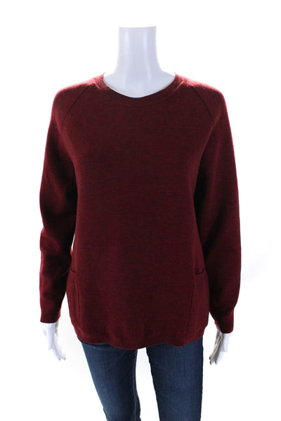 Marni Womens Wool Long Sleeve Crewneck Patch Pocket Knit Top Red Size 42