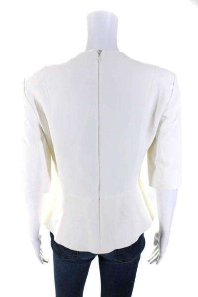Celine Womens Short Sleeve Back Zip Peplum Top White Size 38