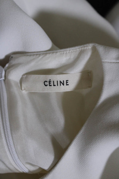 Celine Womens Short Sleeve Back Zip Peplum Top White Size 38