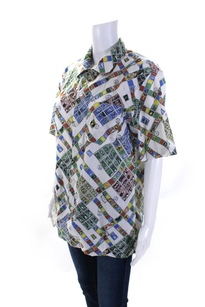 Todd Snyder Womens Cotton Stamp Graphic Print Button Down Top Multicolor Size M