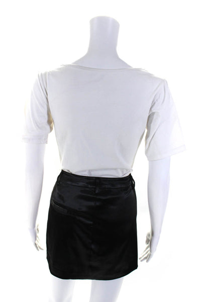Meshki Womens Satin Unlined Zip Up Mini A-Line Skirt Black Size M