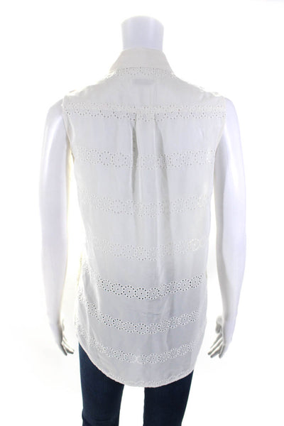 Equipment Femme Womens White Eyelet Collar Sleeveless Button Down Shirt Size XS