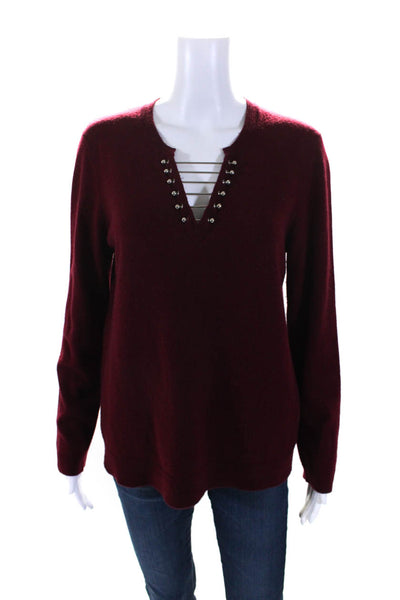 The Kooples Womens Dark Red Cashmere Embellished Pullover Sweater Top Size 2