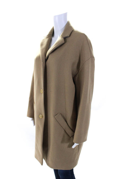 Everlane Womens Long Sleeve Button Front Collared Trench Coat Brown Wool Size 8