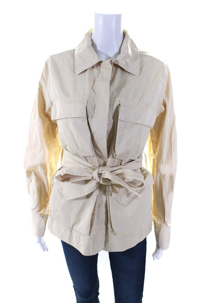 COS Womens Button Front COllared Belted Shirt Jacket Cream White Cotton Size 6