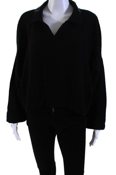 Rag & Bone Womens Long Sleeve Oversized V Neck Cropped Sweater Black Wool Large