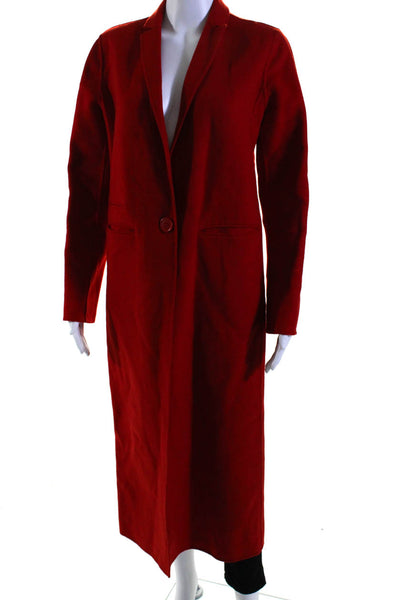 Maje Womens Single Button Notched Lapel Long Coat Red Wool Size FR 38