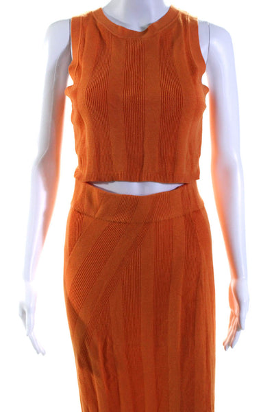 Solid & Striped Womens Ribbed Knit Cropped Tank Top Skirt Set Orange Size Medium