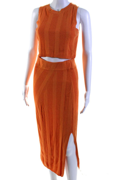 Solid & Striped Womens Ribbed Knit Cropped Tank Top Skirt Set Orange Size Medium