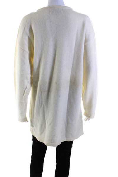 Iceberg Womens Cream Wool Sequins Graphic Print Crew Neck Sweater Top Size 40