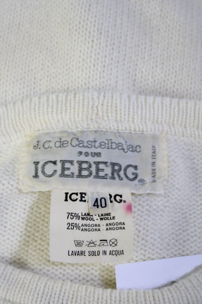 Iceberg Womens Cream Wool Sequins Graphic Print Crew Neck Sweater Top Size 40