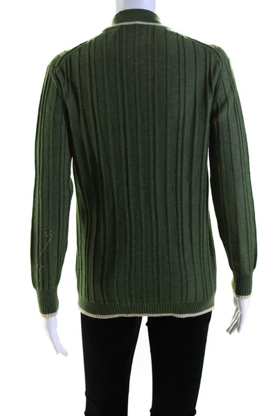 Lanvin Womens Green Wool Ribbed V-neck Long Sleeve Cardigan Sweater Top Size 46