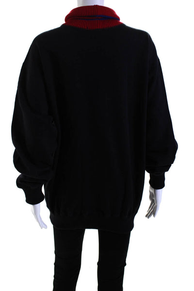 Polo Ralph Lauren Womens Black Cotton Multi Striped Turtleneck Sweatshirt Size L