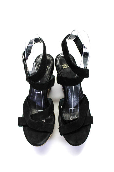 Ugg Womens Ankle Strap Platform Open Toe Wedge Heels Black Size 7 US