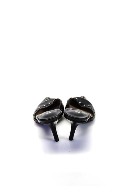 Michael Michael Kors Womens Studded Slip On Heels Leather Black Size 7 US
