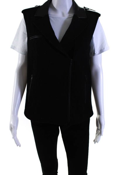 Trouve Womens Wool Blend + Vegan Leather Collared Zip Up Vest Black Size XS